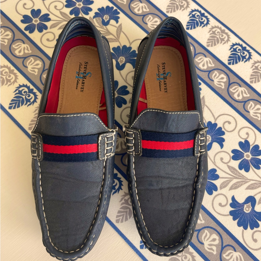 Boys' Navy Loafers with Red Accent